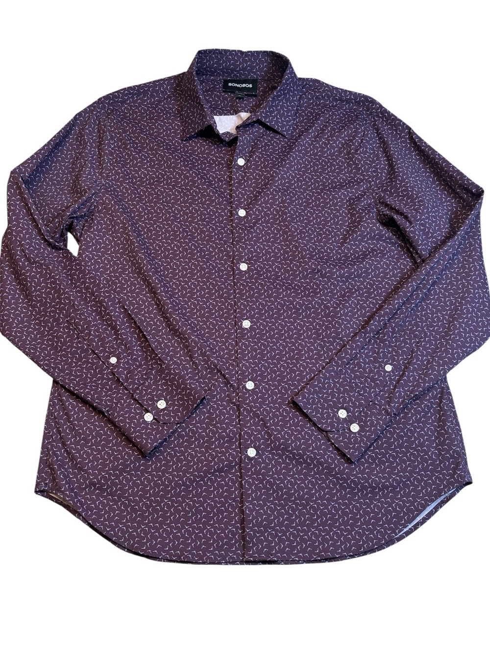 Bonobos Mens Large Standard Fit Performance Shirt Purple Geo Print Button Down